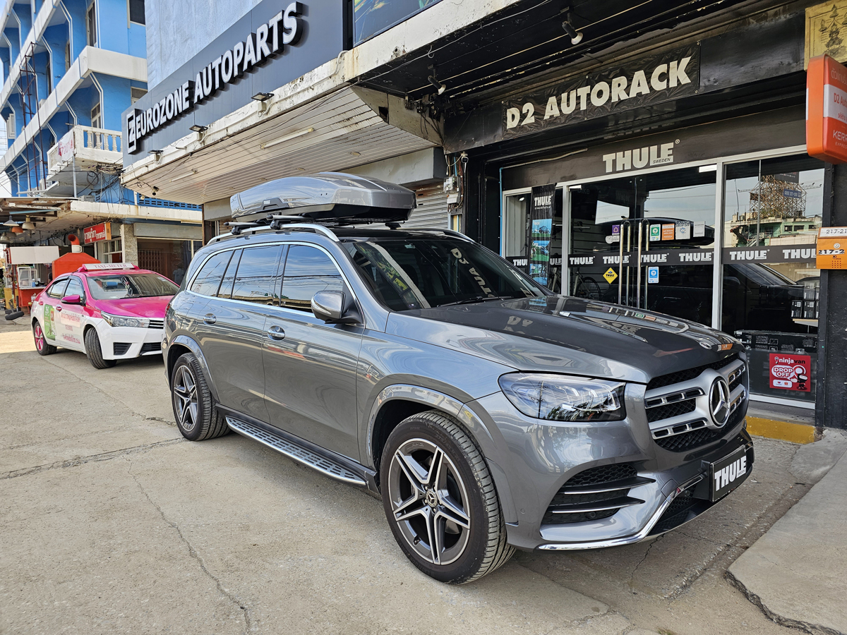 Benz GLS 350d ติดตั้ง กล่องเก็บของบนหลังคารถ THULE Roofbox รุ่น Motion XT Size XL