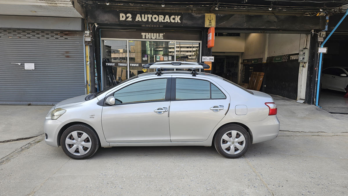Toyota Vios ติดตั้ง แร็คใส่สัมภาระบนหลังคา CARRYBOY Roofrack รุ่น CB550N 100x120 cm