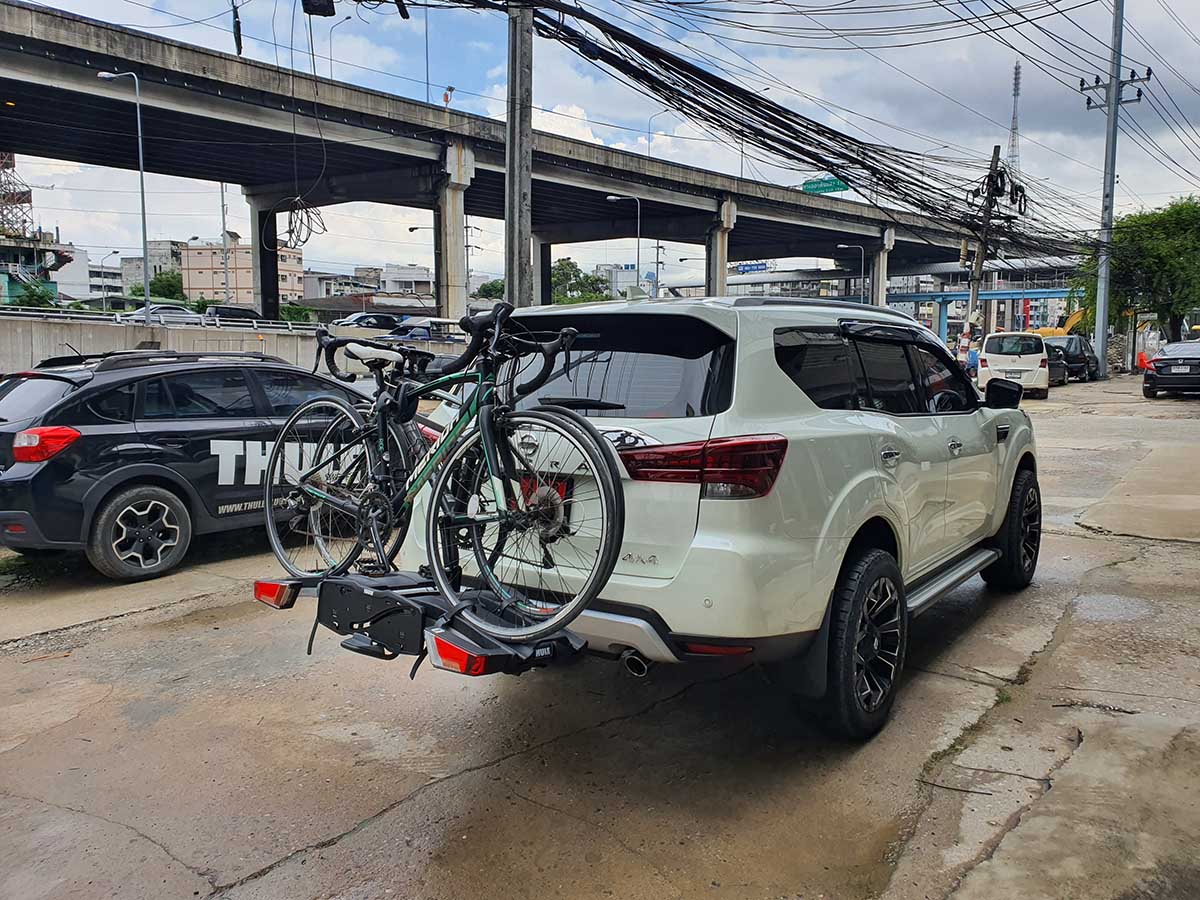 Nissan Terra ติดตั้ง rackจักรยานท้ายรถ thule bikerack รุ่น Easyfold 933