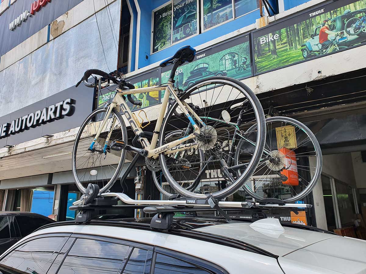 BMW X3 ติดตั้ง ที่ใส่จักรยานบนหลังคา thule bikerack รุ่น Proride 598