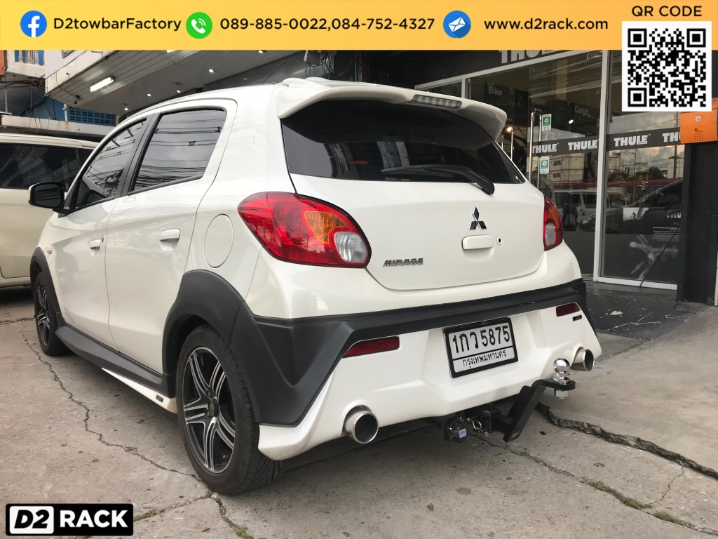 towbar มิตซูบิชิ มิราจ อุปกรณ์ลากเรือ กันชนลากพ่วง ชุดลากพ่วงเจ็ทสกี ชุดลากหัวบอล : งานติดตั้ง D2towbar ชุดลากเรือ Mitsubishi Mirage