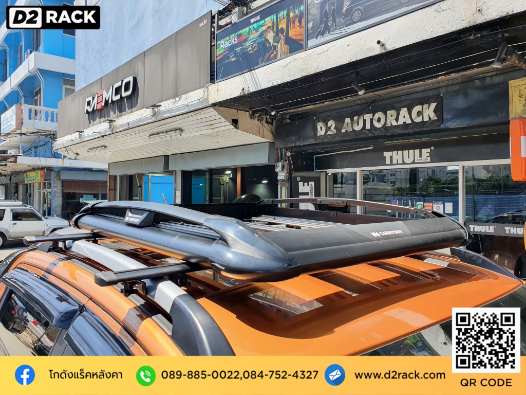 Ford Ranger ติดตั้ง แร็คหลังคาใส่ของ CARRYBOY Roofrack รุ่น CB550N 100x120 cm